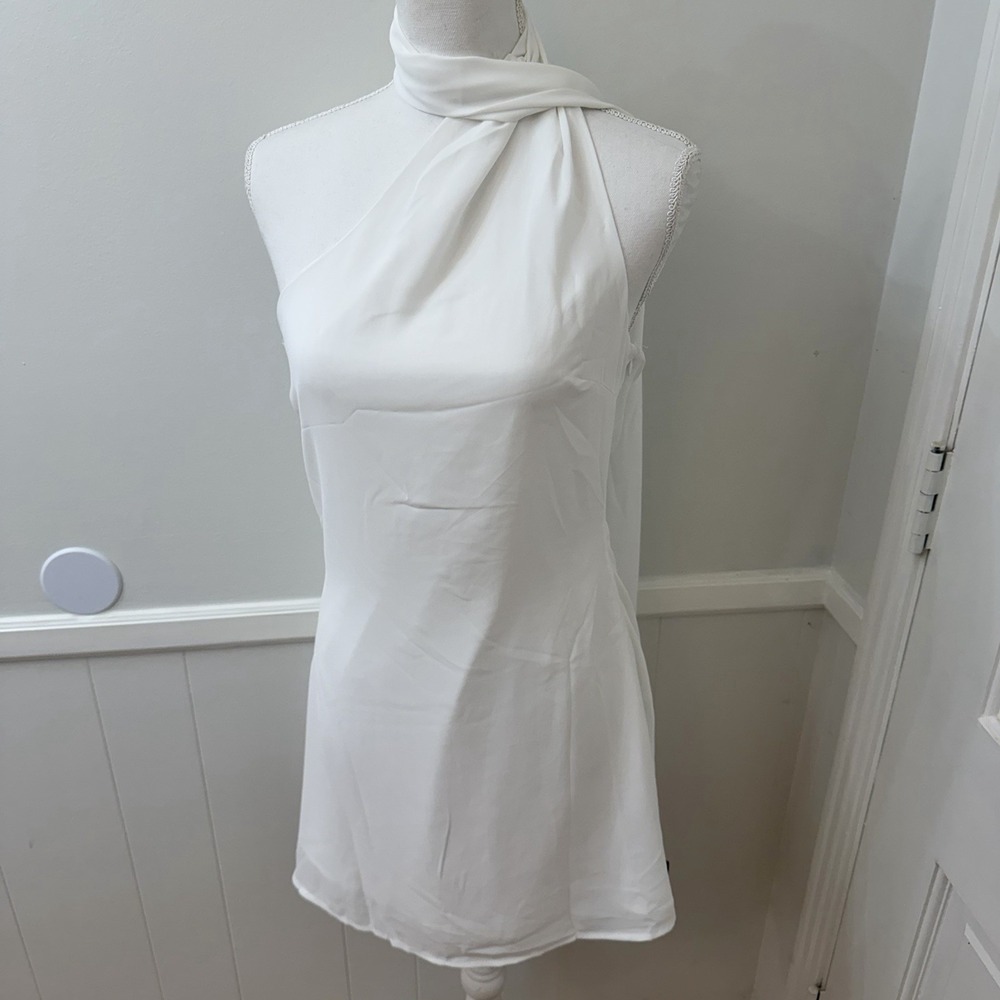 Lulus NWT White Sleeveless Cocktail Dress Sโ Scarf Backless Chiffon Date Party